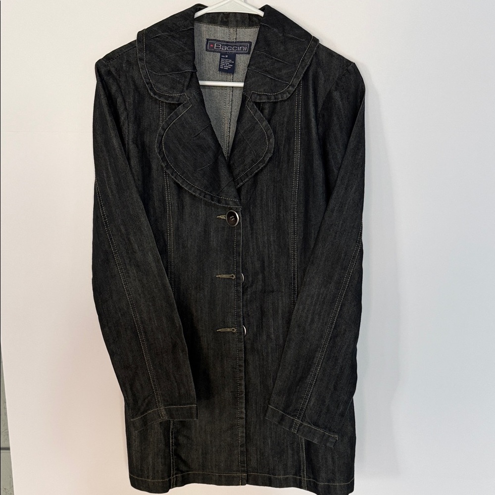 Baccini dark blue Denim Jacket with Ruffle Collar